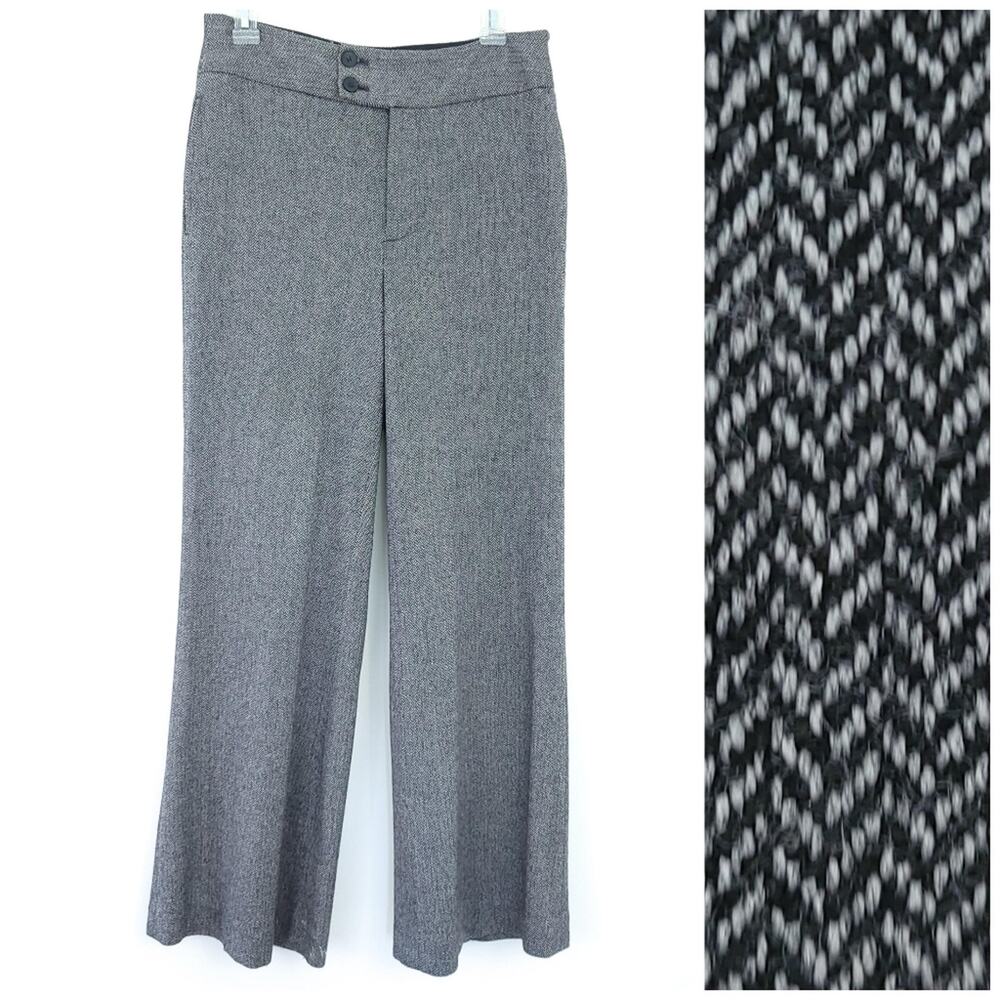 Club Monaco Herringbone Wool Pants Size 6 Career Work Pants Black White